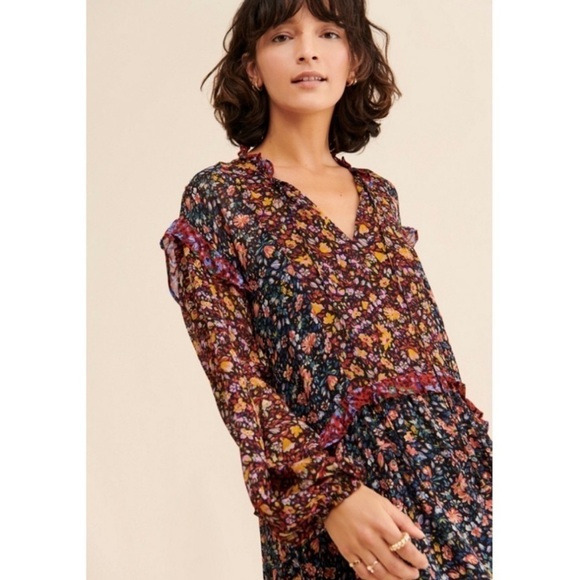 Anthropologie Helene Tunic Dress Floral Ruffled Size Small - Picture 3 of 13
